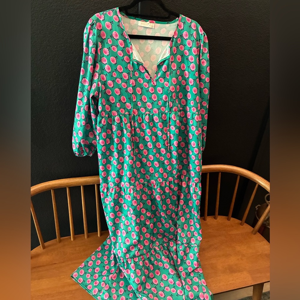 Floral Maxi Dress - Green and Pink
